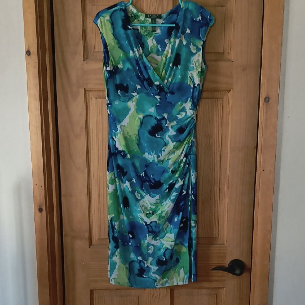 Ralph Lauren Blue and Green Floral Midi Dress